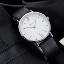 AFRA Urbanite Gentleman's Watch, Leather Strap, Japanese Quartz, Water Resistant 30m, Black/White