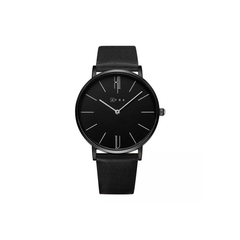 AFRA Urbanite Gentleman's Watch, Leather Strap, Japanese Quartz, Water Resistant 30m, Black