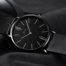 AFRA Urbanite Gentleman's Watch, Leather Strap, Japanese Quartz, Water Resistant 30m, Black