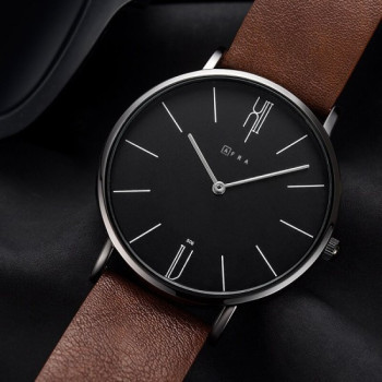 AFRA Urbanite Gentleman's Watch, Leather Strap, Japanese Quartz, Water Resistant 30m. Black/Brown