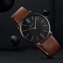 AFRA Urbanite Gentleman's Watch, Leather Strap, Japanese Quartz, Water Resistant 30m. Black/Brown