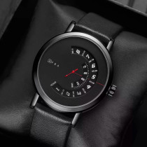 AFRA Phantom Gentleman's Watch, Metal Case, Black Dial, Leather Strap, Water Resistant 30m, Black