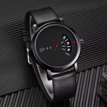 AFRA Phantom Gentleman's Watch, Metal Case, Black Dial, Leather Strap, Water Resistant 30m, Black