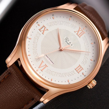 AFRA Maximus Gentleman's Watch, Japanese Design, Rose Gold Case, Leather Strap, Water Resistant 30m, Brown