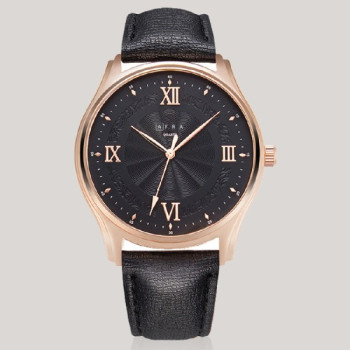 AFRA Maximus Gentleman's Watch, Japanese Design, Rose Gold Case, Leather Strap, Water Resistant 30m, Black