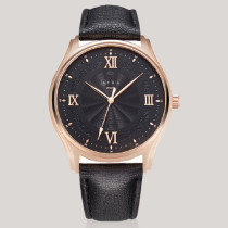 AFRA Maximus Gentleman's Watch, Japanese Design, Rose Gold Case, Leather Strap, Water Resistant 30m, Black