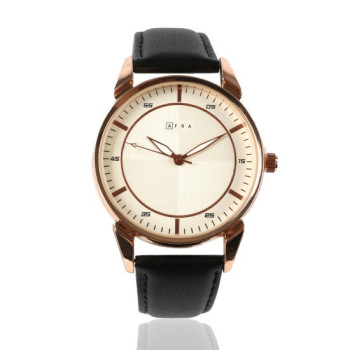 AFRA Conrad Gentleman's Watch, Japanese Design, Rose Gold Metal Alloy Case, Leather Strap, Water Resistant 30m, Rose Gold/Black