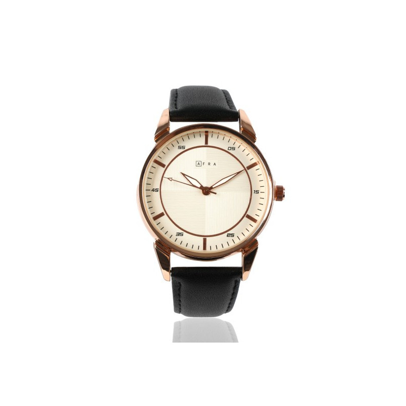 AFRA Conrad Gentleman's Watch, Japanese Design, Rose Gold Metal Alloy Case, Leather Strap, Water Resistant 30m, Rose Gold/Black