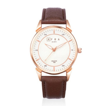 AFRA Conrad Gentleman's Watch, Japanese Design, Rose Gold Metal Alloy Case, Leather Strap, Water Resistant 30m, Rose Gold/Brown