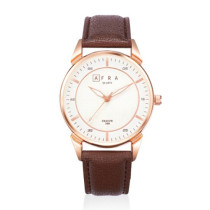 AFRA Conrad Gentleman's Watch, Japanese Design, Rose Gold Metal Alloy Case, Leather Strap, Water Resistant 30m, Rose Gold/Brown