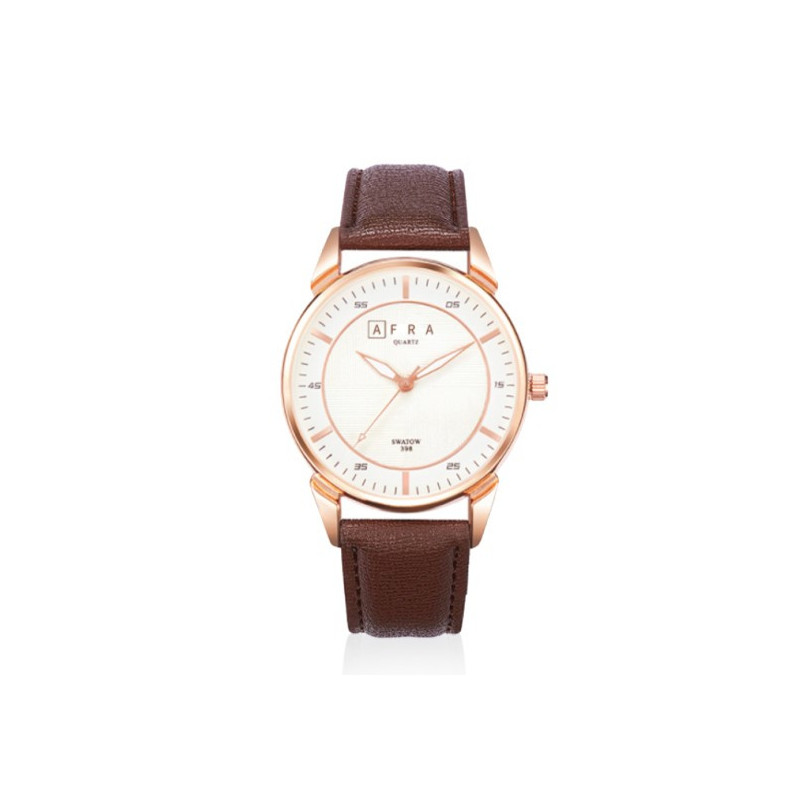 AFRA Conrad Gentleman's Watch, Japanese Design, Rose Gold Metal Alloy Case, Leather Strap, Water Resistant 30m, Rose Gold/Brown