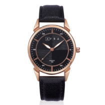 AFRA Conrad Gentleman's Watch, Japanese Design, Rose Gold Metal Alloy Case, Leather Strap, Water Resistant 30m, Black