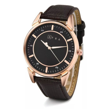 AFRA Conrad Gentleman's Watch, Japanese Design, Rose Gold Metal Alloy Case, Leather Strap, Water Resistant 30m, Black