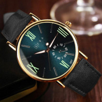 AFRA Triton Gentleman's Watch, Japanese Design, Rose Gold Metal Alloy Case, Blue Dial, Black Leather Strap, Water Resistant 30m