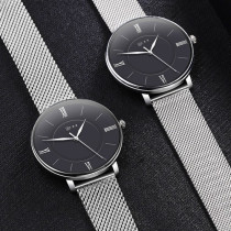 AFRA Ambrose Gentleman's Watch, Japanese Design, Silver Alloy Case, Black Dial, Silver Mesh Bracelet Strap, Water Resistant 30m