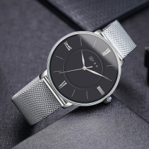 AFRA Ambrose Gentleman's Watch, Japanese Design, Silver Alloy Case, Black Dial, Silver Mesh Bracelet Strap, Water Resistant 30m