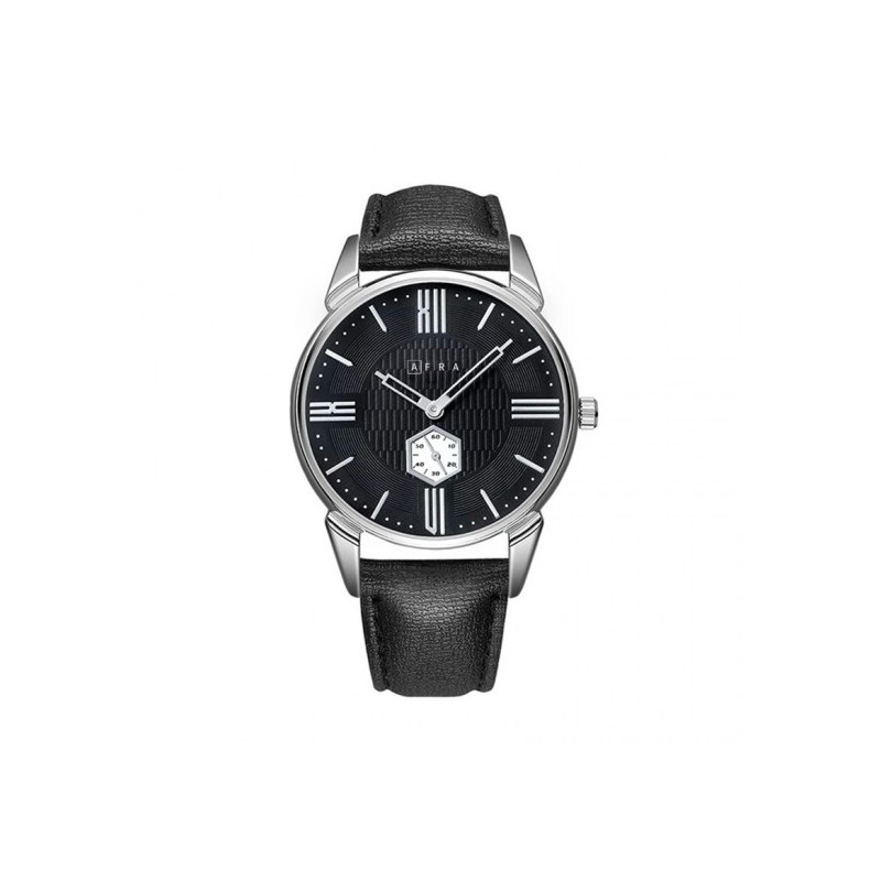 AFRA Moment Gentleman's Watch, Japanese Design, Silver Metal Case, Black Dial, Water Resistant 30m