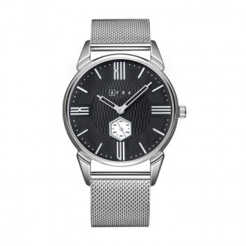 AFRA Moment Gentleman's Watch, Japanese Design, Silver Metal Case, Black Dial, Silver Mesh Bracelet, Water Resistant 30m