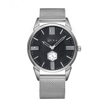 AFRA Moment Gentleman's Watch, Japanese Design, Silver Metal Case, Black Dial, Silver Mesh Bracelet, Water Resistant 30m