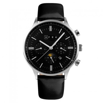 AFRA Crescent Gents Watch Rose Gold Case White Dial Black Leather, Water Resistant 30m