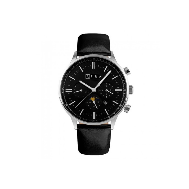 AFRA Crescent Gents Watch Rose Gold Case White Dial Black Leather, Water Resistant 30m