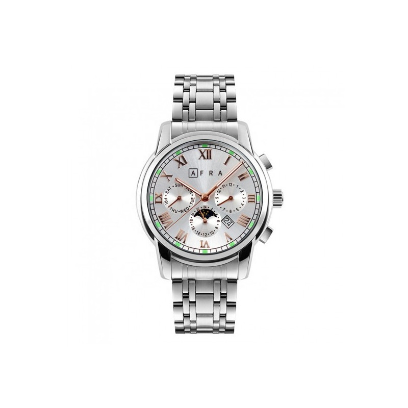 AFRA Moonstone Gents Watch Silver Case White Dial Silver Bracelet, Water Resistant 30m