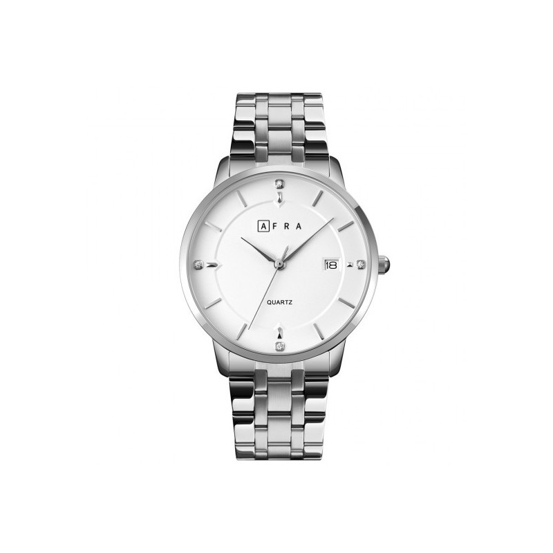 AFRA Ryker Gents Watch, Metal Alloy Case, Stainless Steel Band & Buckle, White Dial, Water Resistant 30m