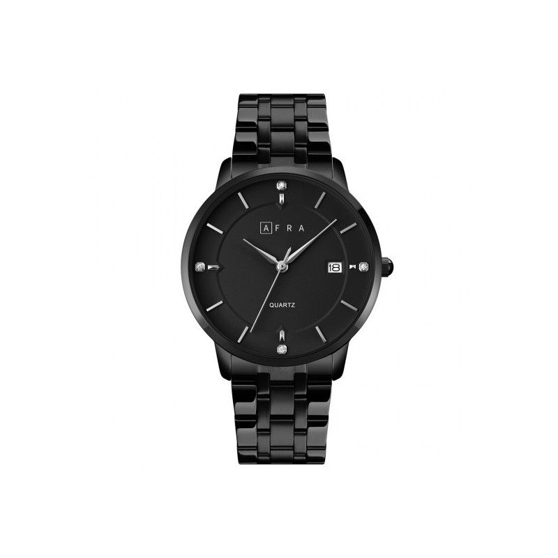 AFRA Ryker Gents Watch, Metal Alloy Case, Stainless Steel Band & Buckle, Black Case, Black Dial, Water Resistant 30m
