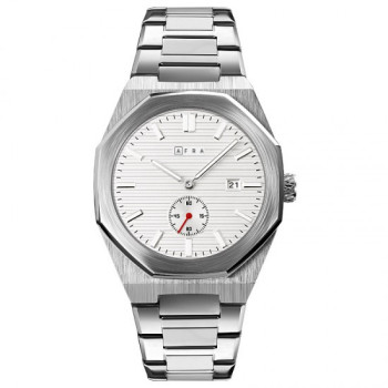 AFRA Octavian Gentleman's Watch, Lightweight Metal Case, White Dial, Metal Bracelet Strap, Water Resistant 30m