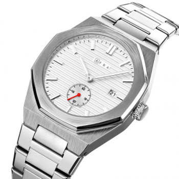AFRA Octavian Gentleman's Watch, Lightweight Metal Case, White Dial, Metal Bracelet Strap, Water Resistant 30m