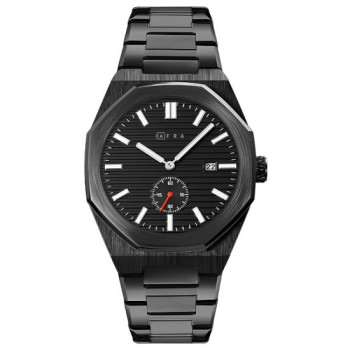 AFRA Octavian Gentleman's Watch, Lightweight Black Metal Case, Black Dial, Metal Bracelet Strap, Water Resistant 30m