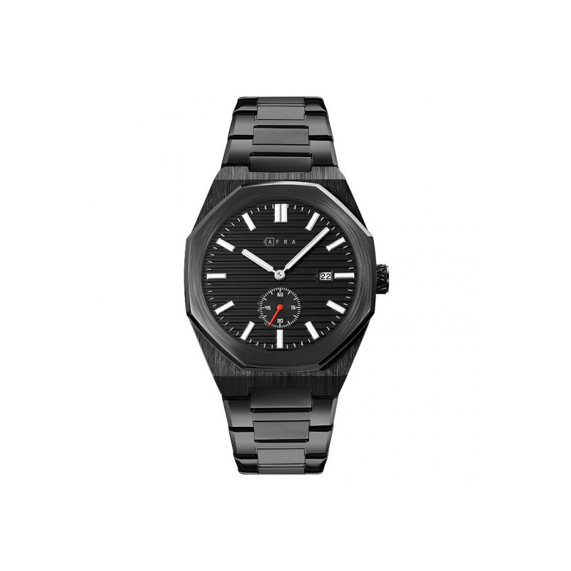 AFRA Octavian Gentleman's Watch, Lightweight Black Metal Case, Black Dial, Metal Bracelet Strap, Water Resistant 30m
