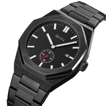 AFRA Octavian Gentleman's Watch, Lightweight Black Metal Case, Black Dial, Metal Bracelet Strap, Water Resistant 30m