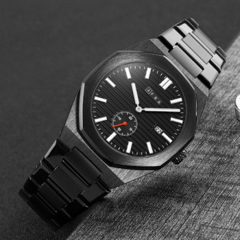 AFRA Octavian Gentleman's Watch, Lightweight Black Metal Case, Black Dial, Metal Bracelet Strap, Water Resistant 30m