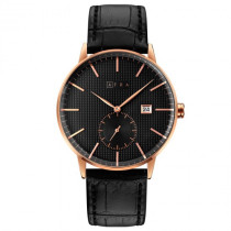 AFRA Radius Gentleman's Watch, Lightweight Rose Gold Metal Case, Black Leather Strap, Black Dial, Water Resistant 30m