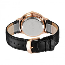 AFRA Radius Gentleman's Watch, Lightweight Rose Gold Metal Case, Black Leather Strap, Blue Dial, Water Resistant 30m