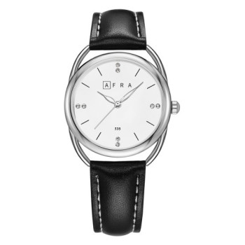 AFRA Carina Lady's Watch, Lightweight Silver Metal Case, Leather Strap, Water Resistant 30m