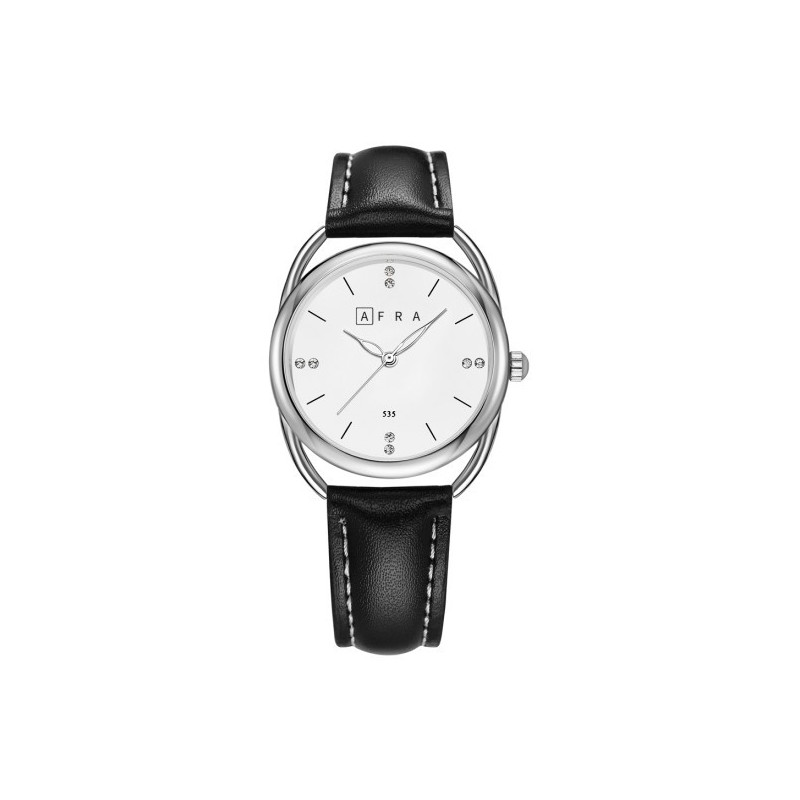 AFRA Carina Lady's Watch, Lightweight Silver Metal Case, Leather Strap, Water Resistant 30m