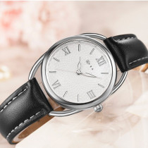 AFRA Carina Lady's Watch, Lightweight Silver Metal Case, Leather Strap, Water Resistant 30m