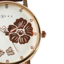 AFRA Elanor Lady's Watch, Lightweight Rose Gold Metal Case, Leather Strap, Water Resistant 30m Black