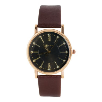 AFRA Kara Lady's Watch, Lightweight Rose Gold Metal Case, Leather Strap, Water Resistant 30m Brown