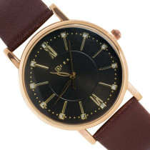AFRA Kara Lady's Watch, Lightweight Rose Gold Metal Case, Leather Strap, Water Resistant 30m Brown