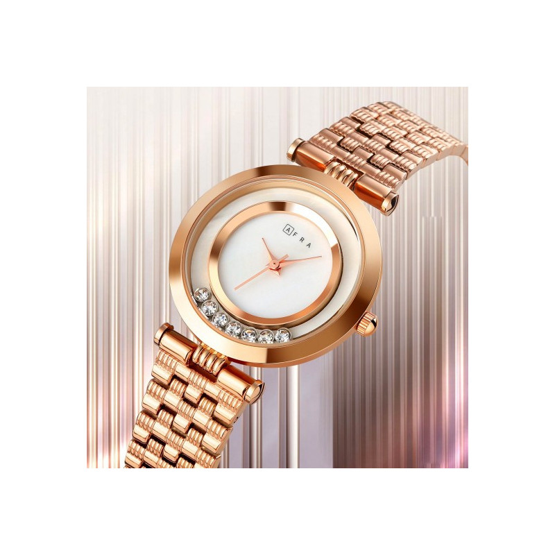 AFRA Ballare Ladies Watch, Gold Case, White Dial, Gold Bracelet