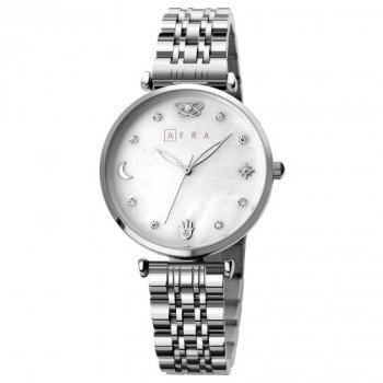 AFRA Luna Lady's Watch, Rose Gold Metal Alloy Case, Mop Dial, Silver and Rose Gold Bracelet Strap with Latch, Water Resistant 30m