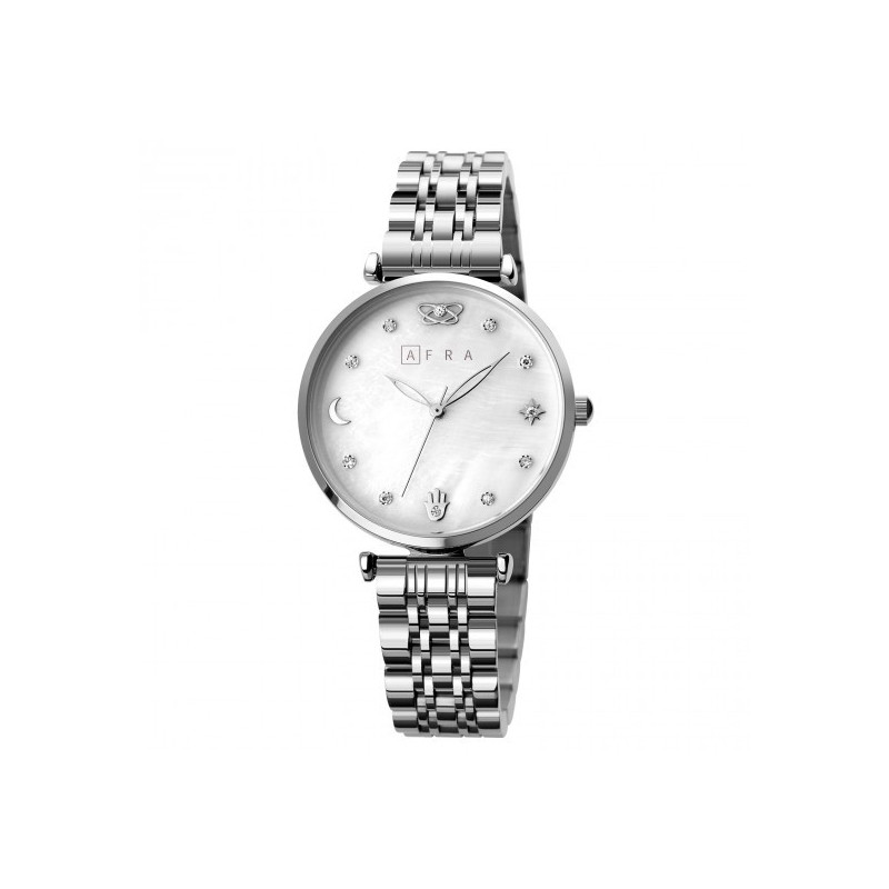 AFRA Luna Lady's Watch, Rose Gold Metal Alloy Case, Mop Dial, Silver and Rose Gold Bracelet Strap with Latch, Water Resistant 30m