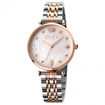 AFRA Luna Lady's Watch, Rose Gold and Silver Metal Alloy Case, Mop Dial, Rose Gold and Silver Bracelet Strap with Latch, Water Resistant 30m
