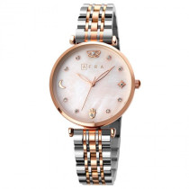 AFRA Luna Lady's Watch, Rose Gold and Silver Metal Alloy Case, Mop Dial, Rose Gold and Silver Bracelet Strap with Latch, Water Resistant 30m