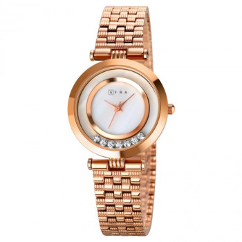 AFRA Calla Lady's Watch, Silver Metal Alloy Case, White Mop Dial, Silver Bracelet Strap with Latch, Water Resistant 30m