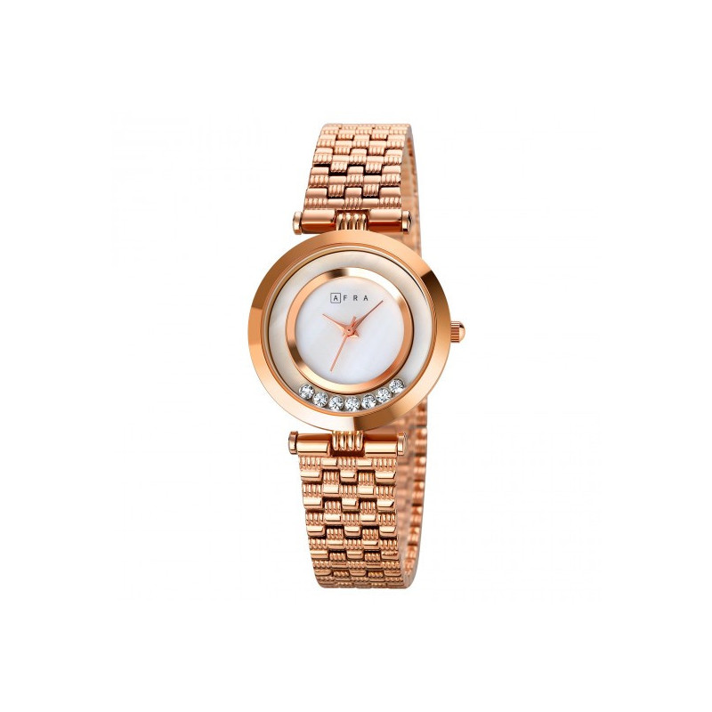 AFRA Calla Lady's Watch, Silver Metal Alloy Case, White Mop Dial, Silver Bracelet Strap with Latch, Water Resistant 30m