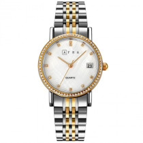 AFRA Calla Lady's Watch, Gold and Silver Metal Alloy Case, White Mop Dial, Gold and Silver Bracelet Strap with Latch, Water Resistant 30m